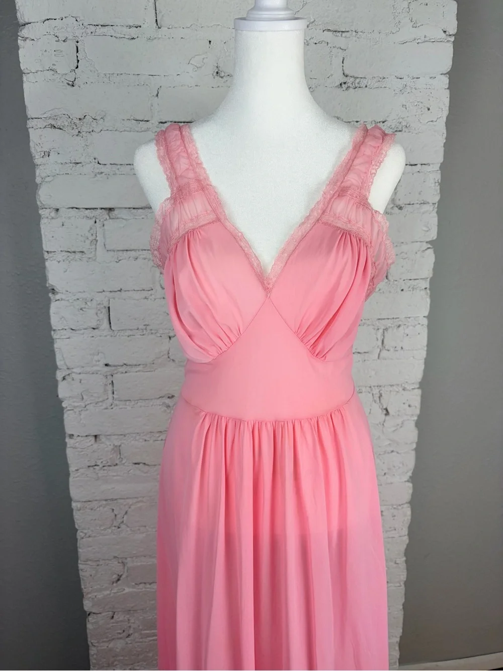 Vintage 50s Luxite by Holeproof Nylon Pink Maxi Slip Nightie Lingerie Dress 34 - Picture 3 of 15
